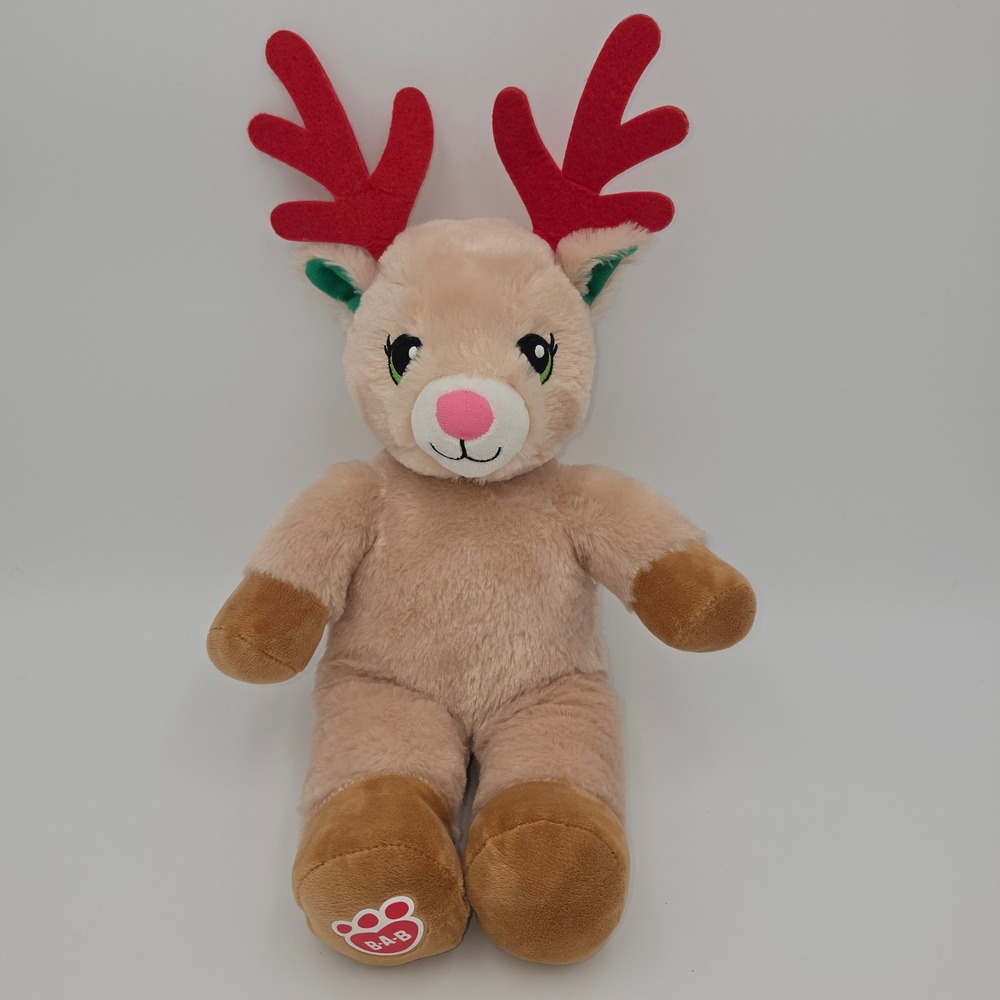 Build-A-Bear Workshop Reindeer Plush Tan Red Antlers Pink Nose Holiday 15in